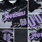 Custom Black Gray-Purple Fluid Paint Splash Performance Polo Shirt detail