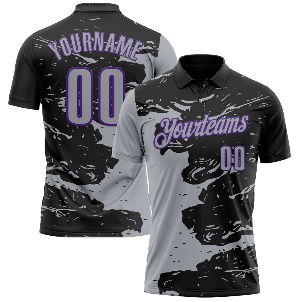 Custom Black Gray-Purple Fluid Paint Splash Performance Polo Shirt photo 1