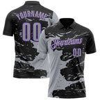 Custom Black Gray-Purple Fluid Paint Splash Performance Polo Shirt photo 1