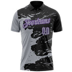 Custom Black Gray-Purple Fluid Paint Splash Performance Polo Shirt photo 2