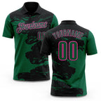 Custom Black Kelly Green-Pink Fluid Paint Splash Performance Polo Shirt
