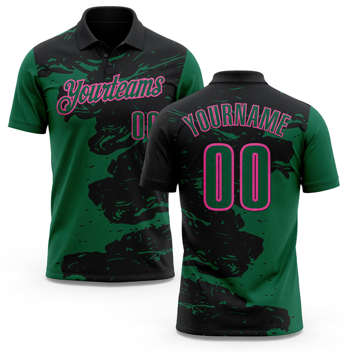 Custom Black Kelly Green-Pink Fluid Paint Splash Performance Polo Shirt