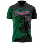 Custom Black Kelly Green-Pink Fluid Paint Splash Performance Polo Shirt photo 2