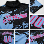 Custom Black Light Blue-Pink Fluid Paint Splash Performance Polo Shirt detail