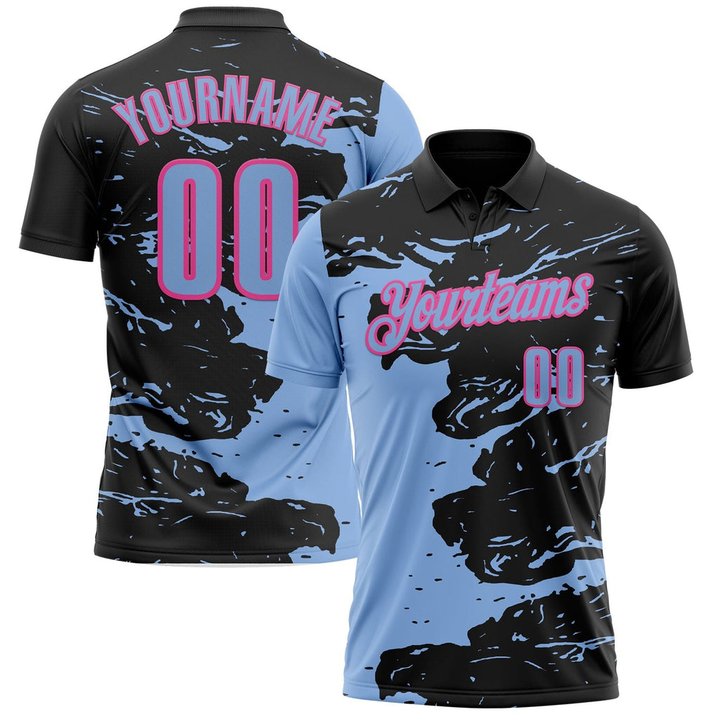Custom Black Light Blue-Pink Fluid Paint Splash Performance Polo Shirt photo 1