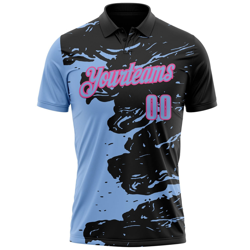 Custom Black Light Blue-Pink Fluid Paint Splash Performance Polo Shirt photo 2