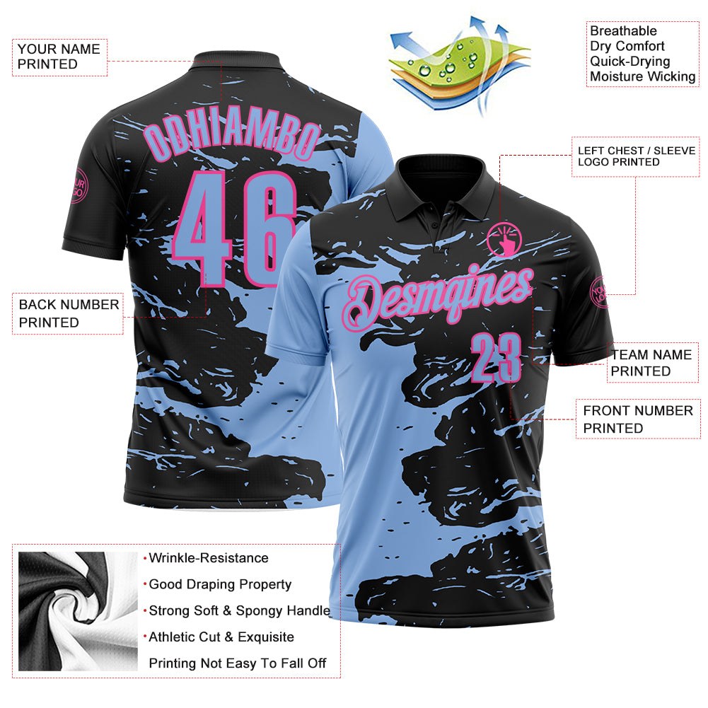 Custom Black Light Blue-Pink Fluid Paint Splash Performance Polo Shirt photo 3