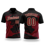 Custom Black Crimson-Cream Fluid Paint Splash Performance Polo Shirt