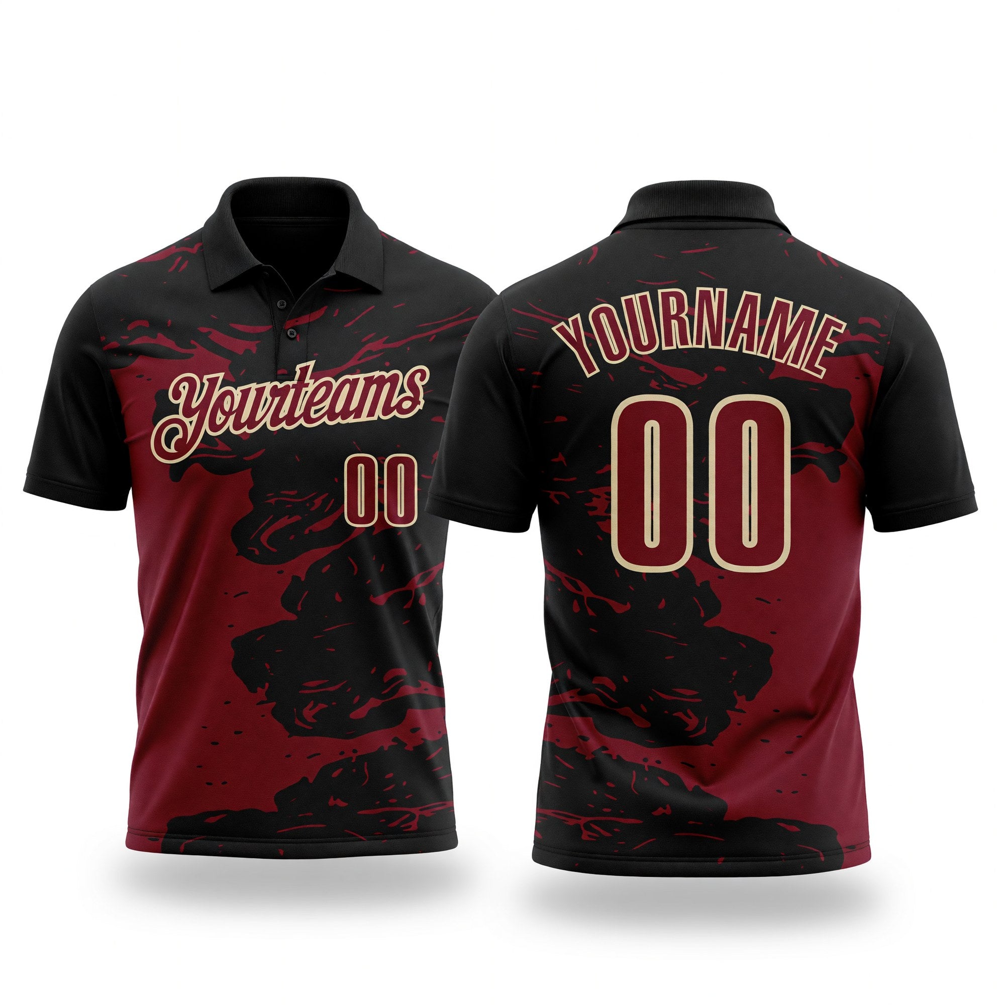 Custom Black Crimson-Cream Fluid Paint Splash Performance Polo Shirt