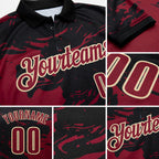 Custom Black Crimson-Cream Fluid Paint Splash Performance Polo Shirt detail