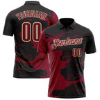 Custom Black Crimson-Cream Fluid Paint Splash Performance Polo Shirt photo 1