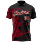 Custom Black Crimson-Cream Fluid Paint Splash Performance Polo Shirt photo 2