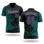 Custom Black Teal-Pink Fluid Paint Splash Performance Polo Shirt