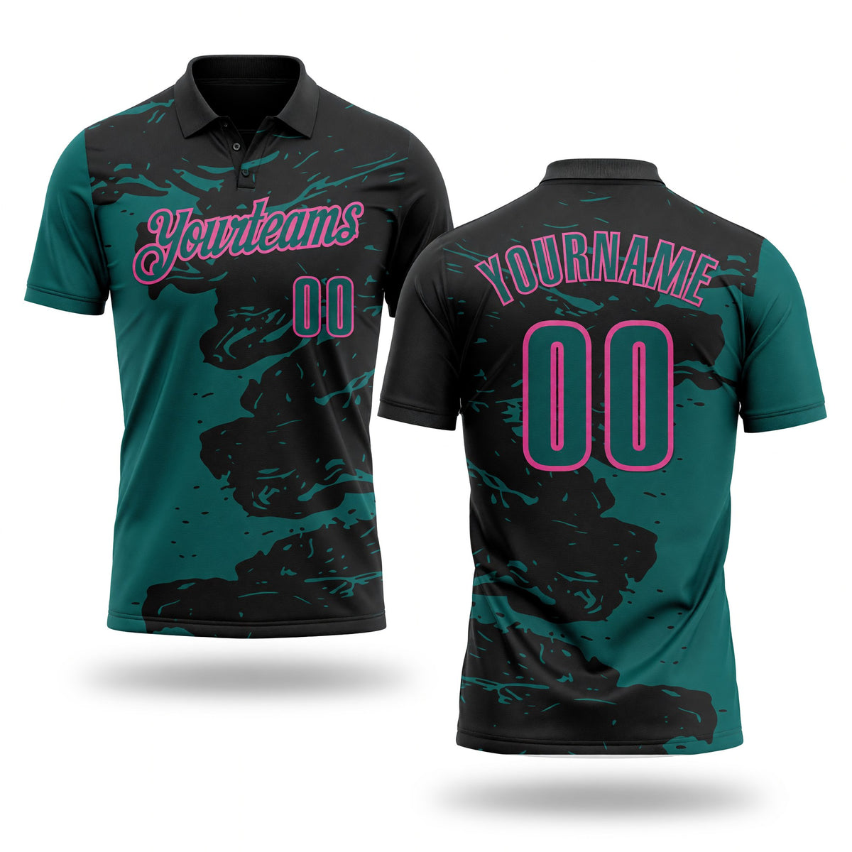Custom Black Teal-Pink Fluid Paint Splash Performance Polo Shirt