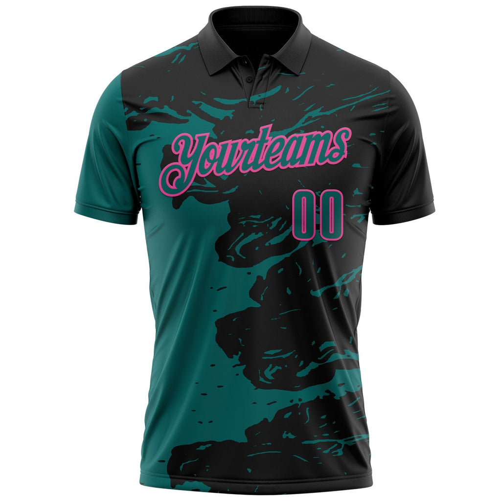 Custom Black Teal-Pink Fluid Paint Splash Performance Polo Shirt photo 2