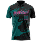Custom Black Teal-Pink Fluid Paint Splash Performance Polo Shirt photo 2