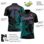 Custom Black Teal-Pink Fluid Paint Splash Performance Polo Shirt photo 3