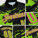 Custom Black Neon Green-Pink Fluid Paint Splash Performance Polo Shirt detail