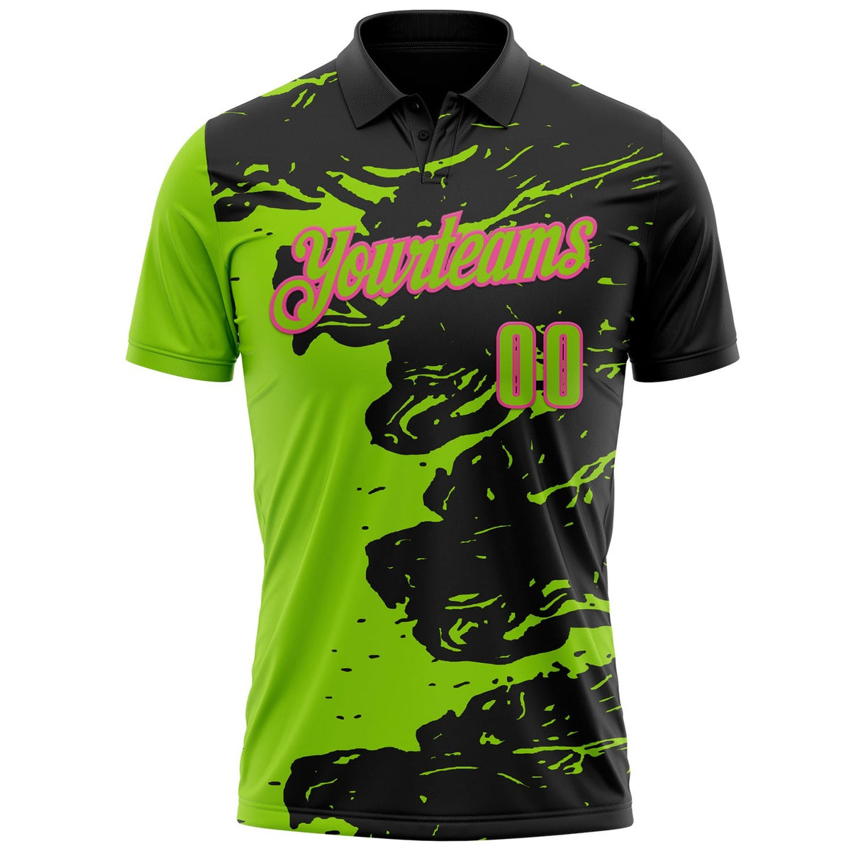 Custom Black Neon Green-Pink Fluid Paint Splash Performance Polo Shirt photo 2
