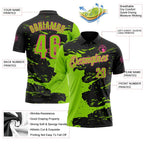 Custom Black Neon Green-Pink Fluid Paint Splash Performance Polo Shirt photo 3