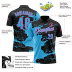 Custom Black Sky Blue-Pink Fluid Paint Splash Performance Polo Shirt photo 3