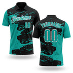 Custom Black Aqua-White Fluid Paint Splash Performance Polo Shirt