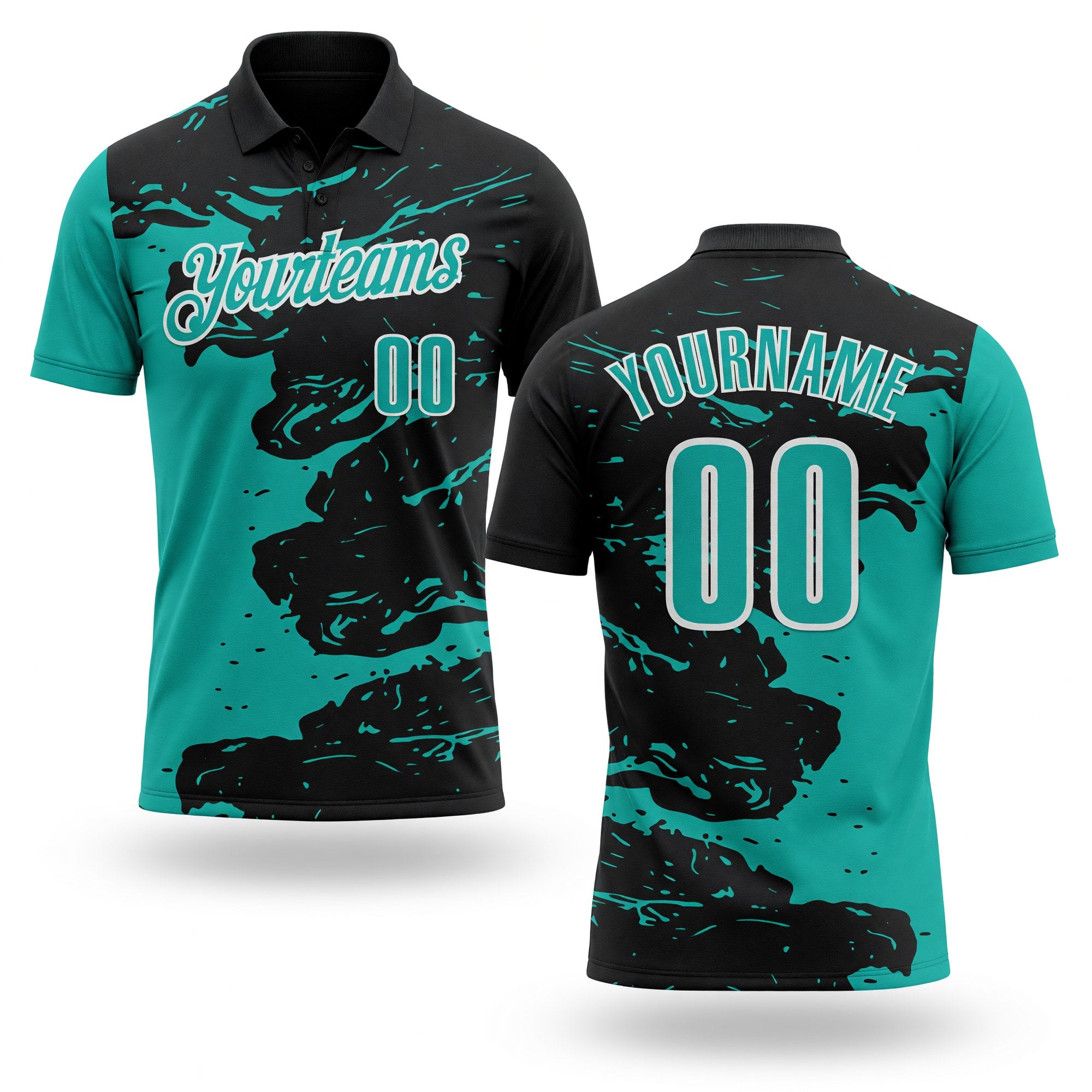 Custom Black Aqua-White Fluid Paint Splash Performance Polo Shirt
