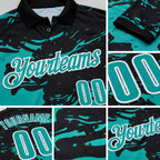 Custom Black Aqua-White Fluid Paint Splash Performance Polo Shirt detail