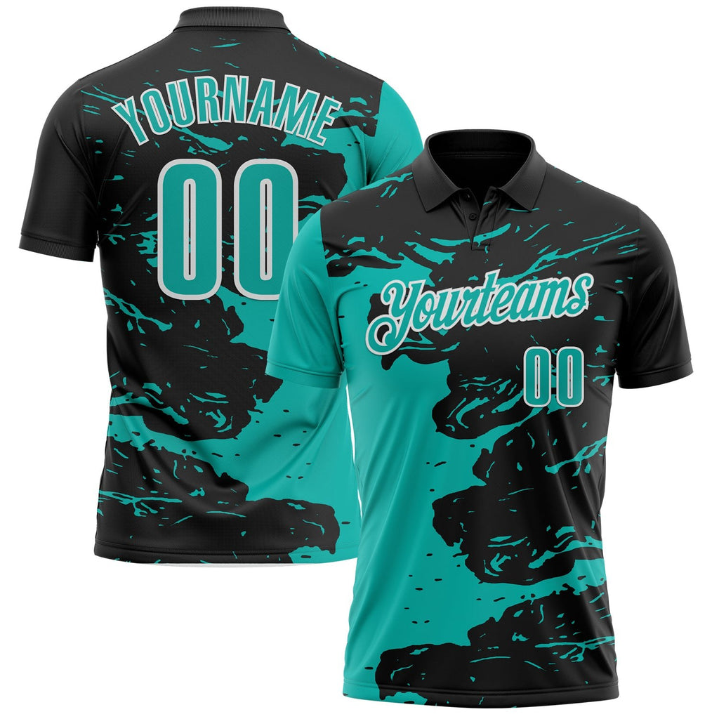 Custom Black Aqua-White Fluid Paint Splash Performance Polo Shirt photo 1