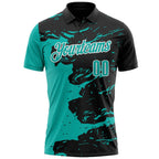Custom Black Aqua-White Fluid Paint Splash Performance Polo Shirt photo 2