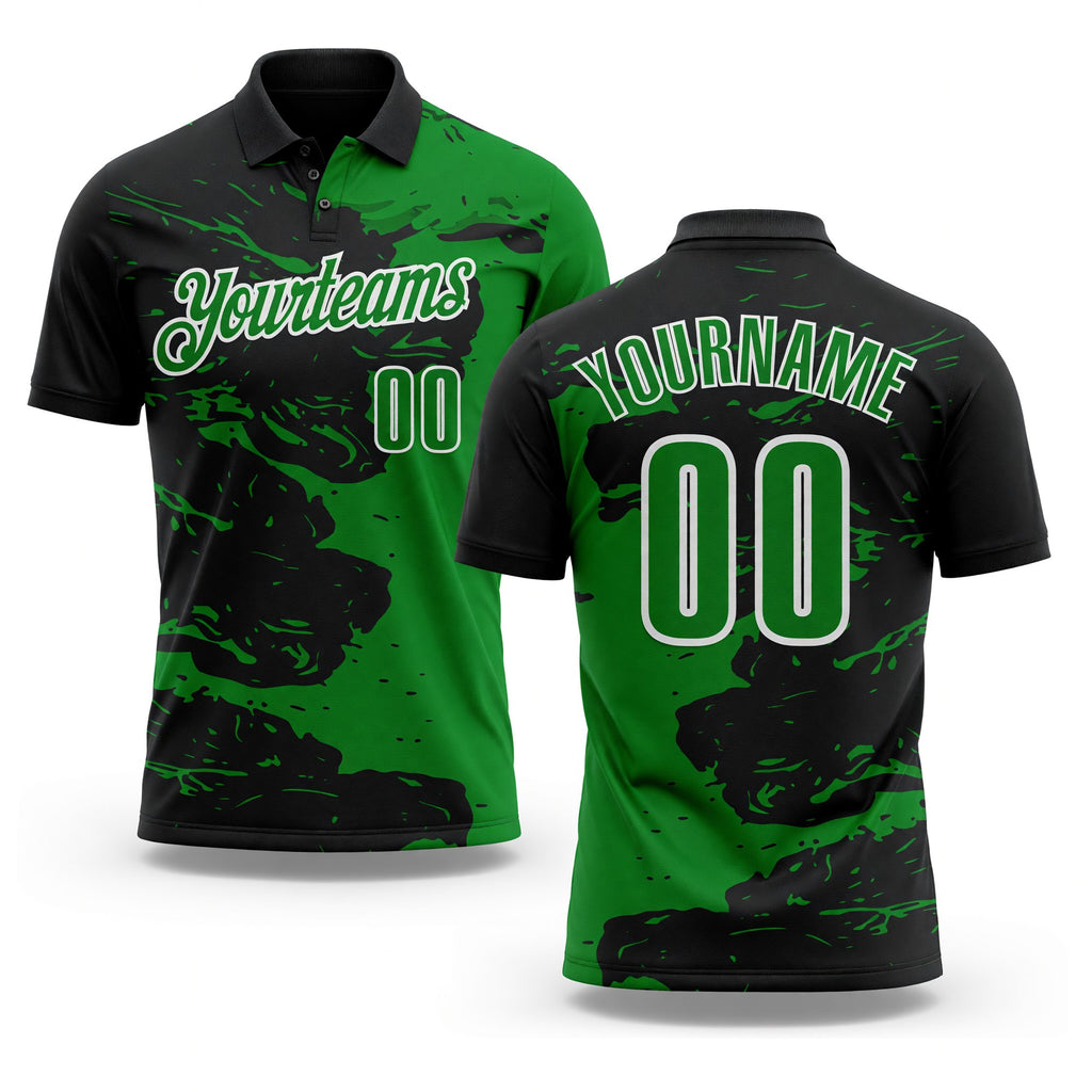 Custom Black Grass Green-White Fluid Paint Splash Performance Polo Shirt