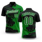 Custom Black Grass Green-White Fluid Paint Splash Performance Polo Shirt