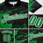 Custom Black Grass Green-White Fluid Paint Splash Performance Polo Shirt detail
