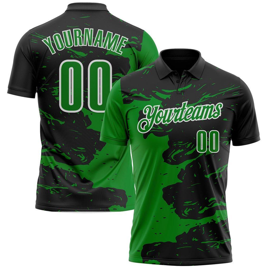 Custom Black Grass Green-White Fluid Paint Splash Performance Polo Shirt photo 1