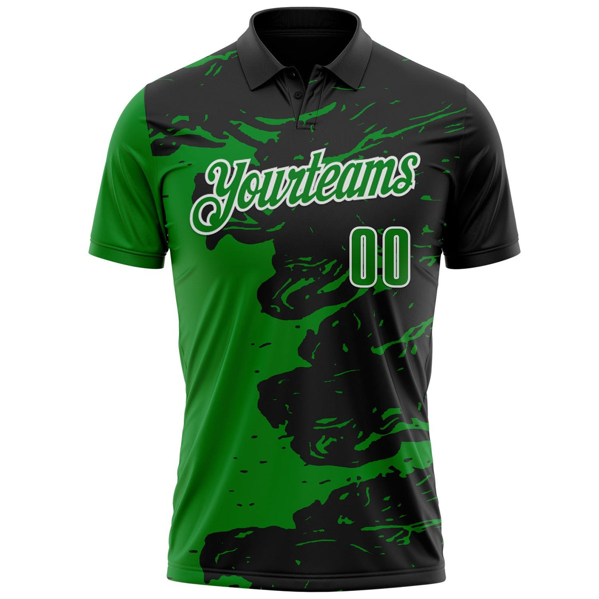 Custom Black Grass Green-White Fluid Paint Splash Performance Polo Shirt photo 2