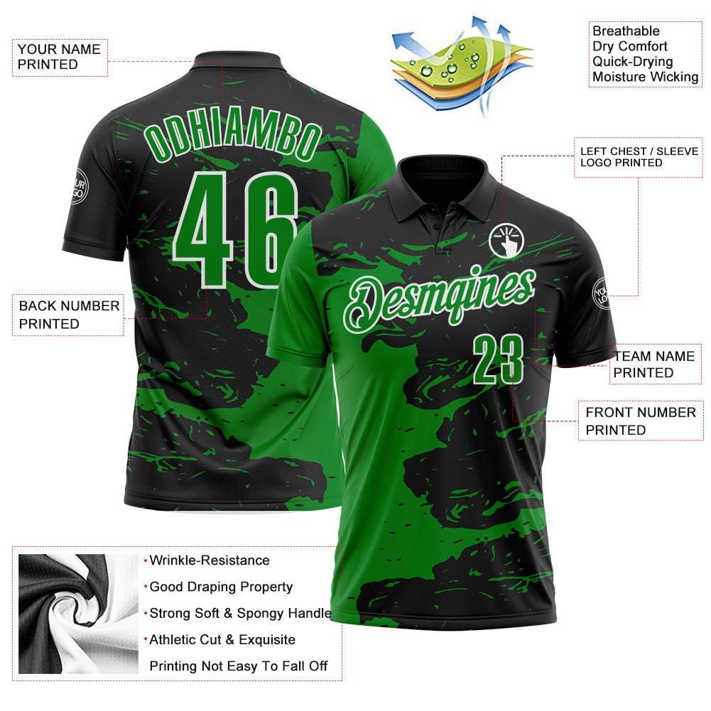 Custom Black Grass Green-White Fluid Paint Splash Performance Polo Shirt photo 3