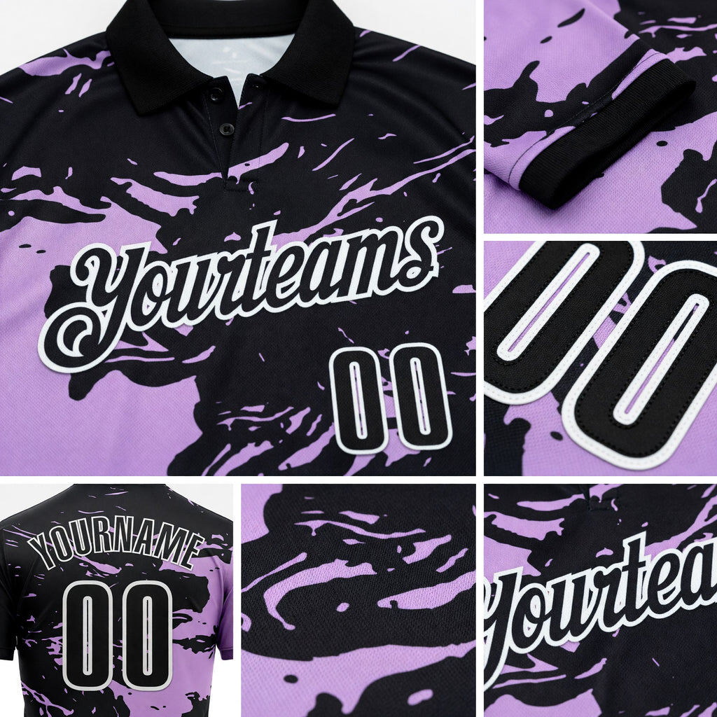Custom Black Light Purple-White Fluid Paint Splash Performance Polo Shirt detail