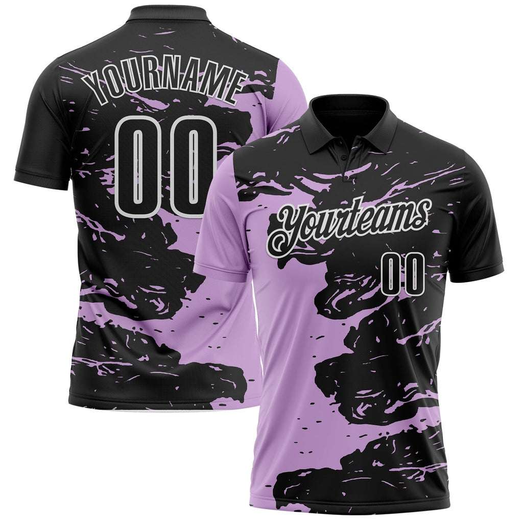 Custom Black Light Purple-White Fluid Paint Splash Performance Polo Shirt photo 1