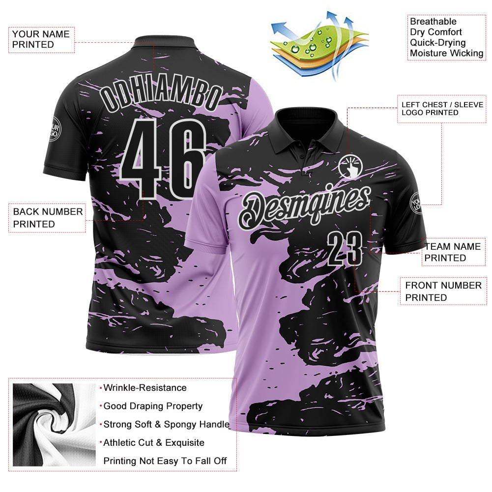 Custom Black Light Purple-White Fluid Paint Splash Performance Polo Shirt photo 3