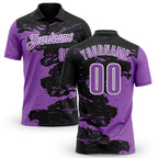 Custom Black Medium Purple-White Fluid Paint Splash Performance Polo Shirt