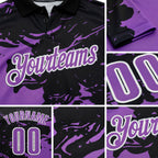 Custom Black Medium Purple-White Fluid Paint Splash Performance Polo Shirt detail