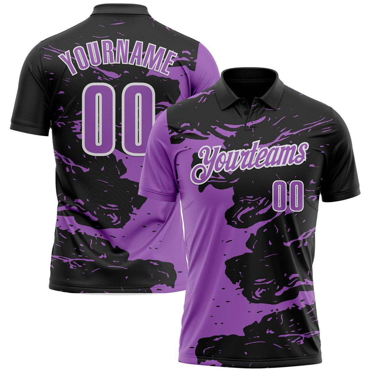 Custom Black Medium Purple-White Fluid Paint Splash Performance Polo Shirt photo 1