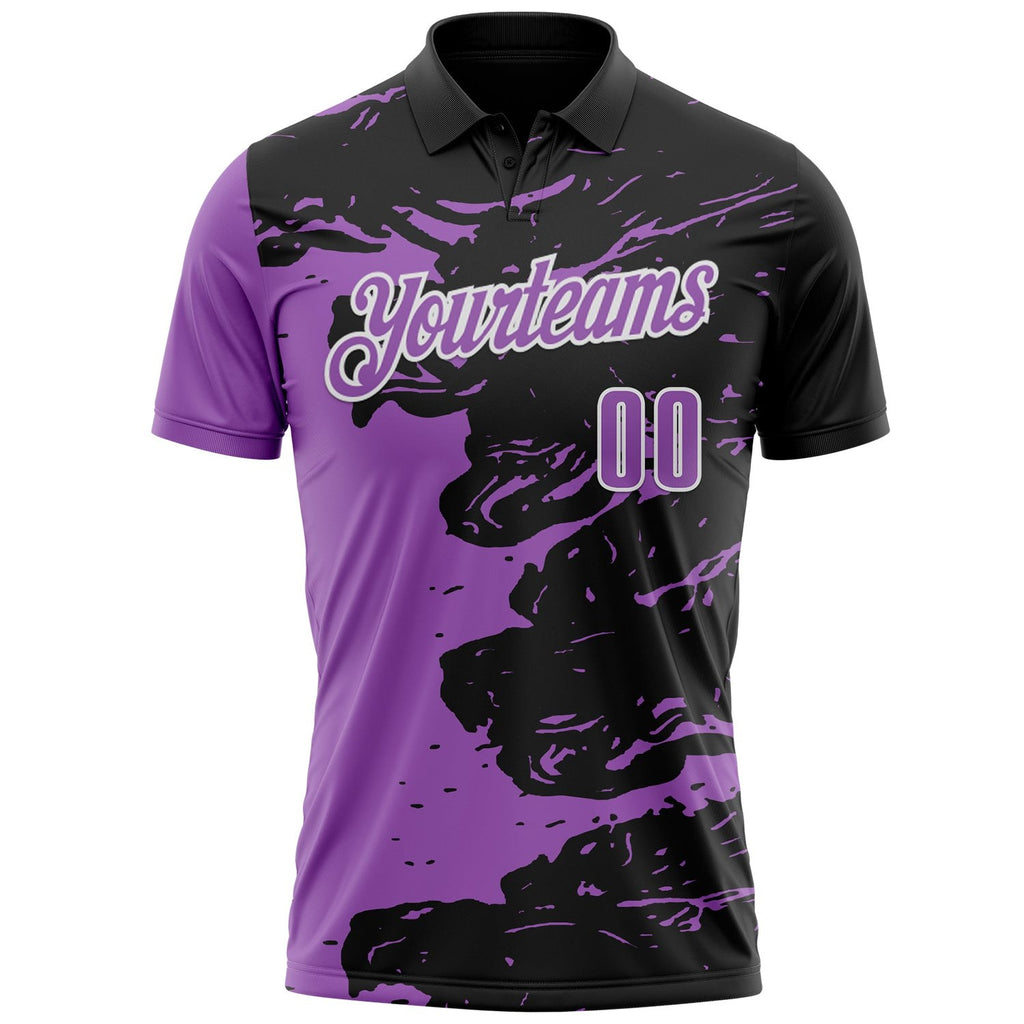 Custom Black Medium Purple-White Fluid Paint Splash Performance Polo Shirt photo 2
