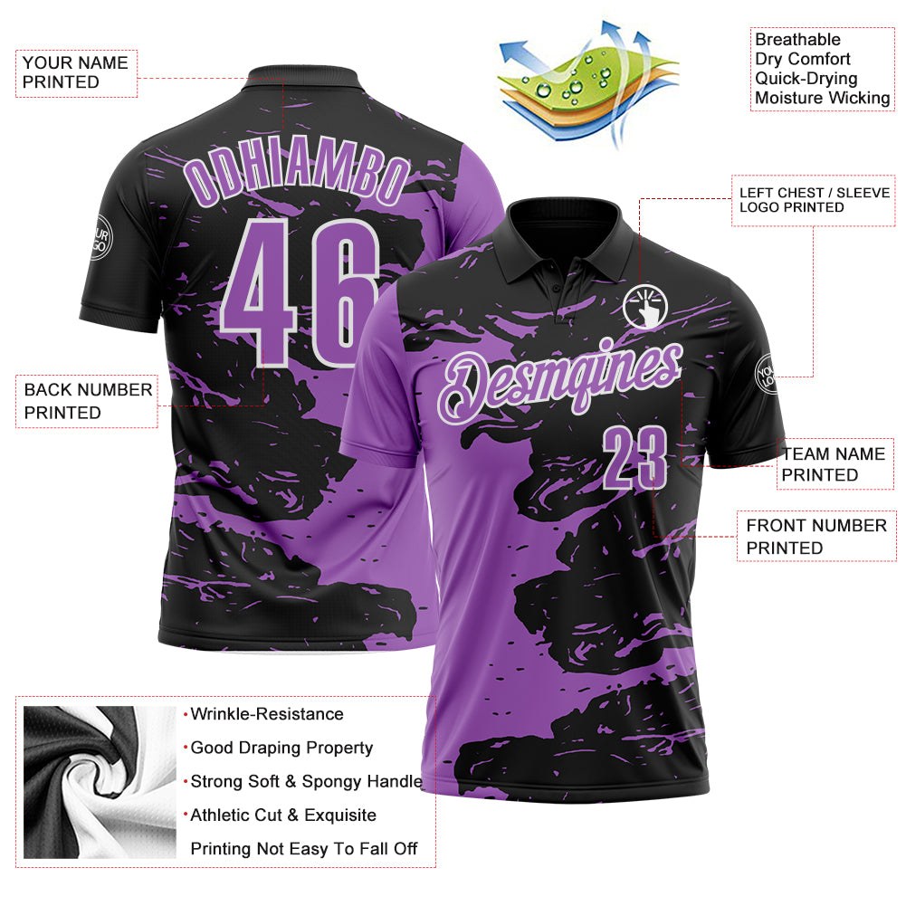 Custom Black Medium Purple-White Fluid Paint Splash Performance Polo Shirt photo 3