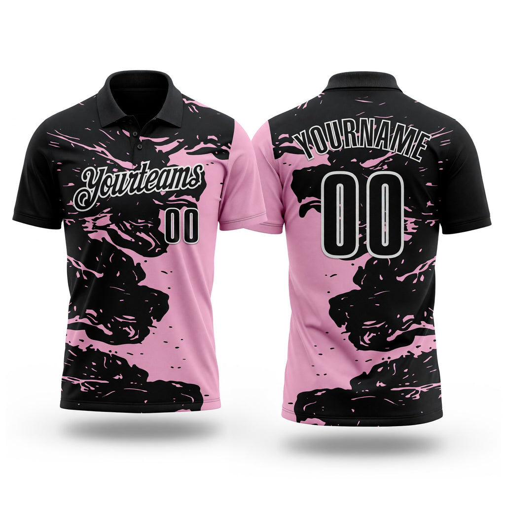 Custom Black Light Pink-White Fluid Paint Splash Performance Polo Shirt