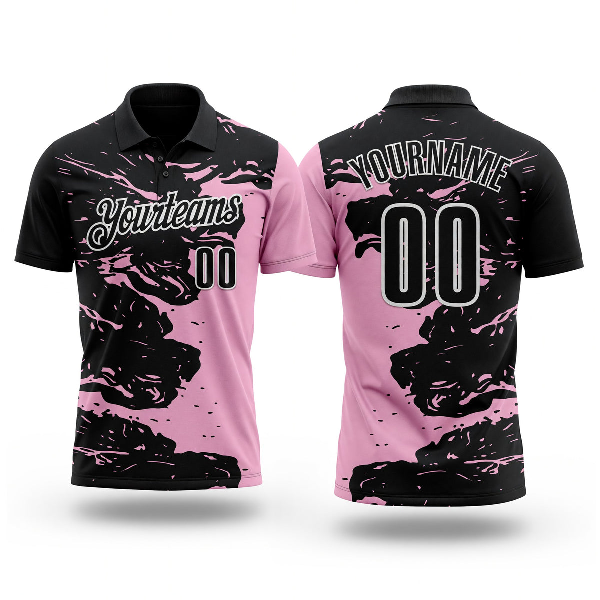 Custom Black Light Pink-White Fluid Paint Splash Performance Polo Shirt