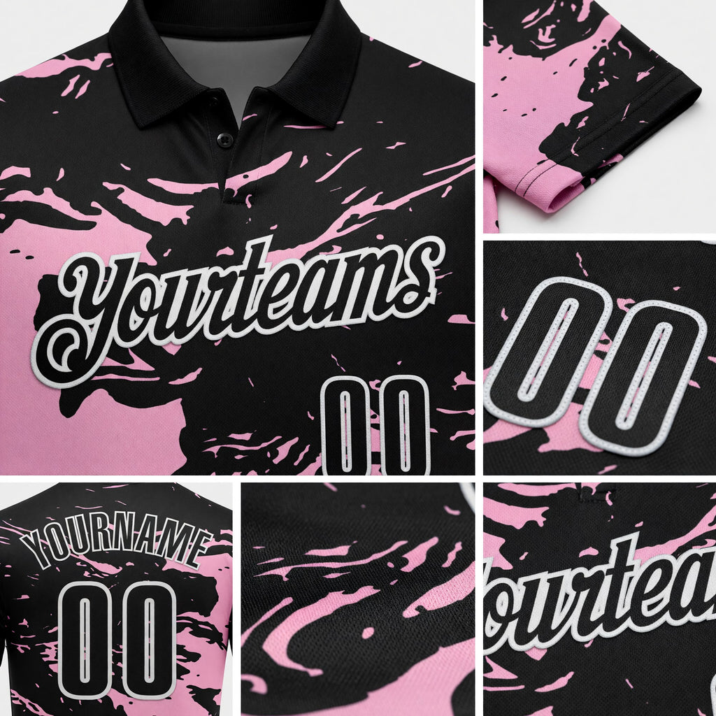 Custom Black Light Pink-White Fluid Paint Splash Performance Polo Shirt detail