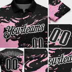 Custom Black Light Pink-White Fluid Paint Splash Performance Polo Shirt detail