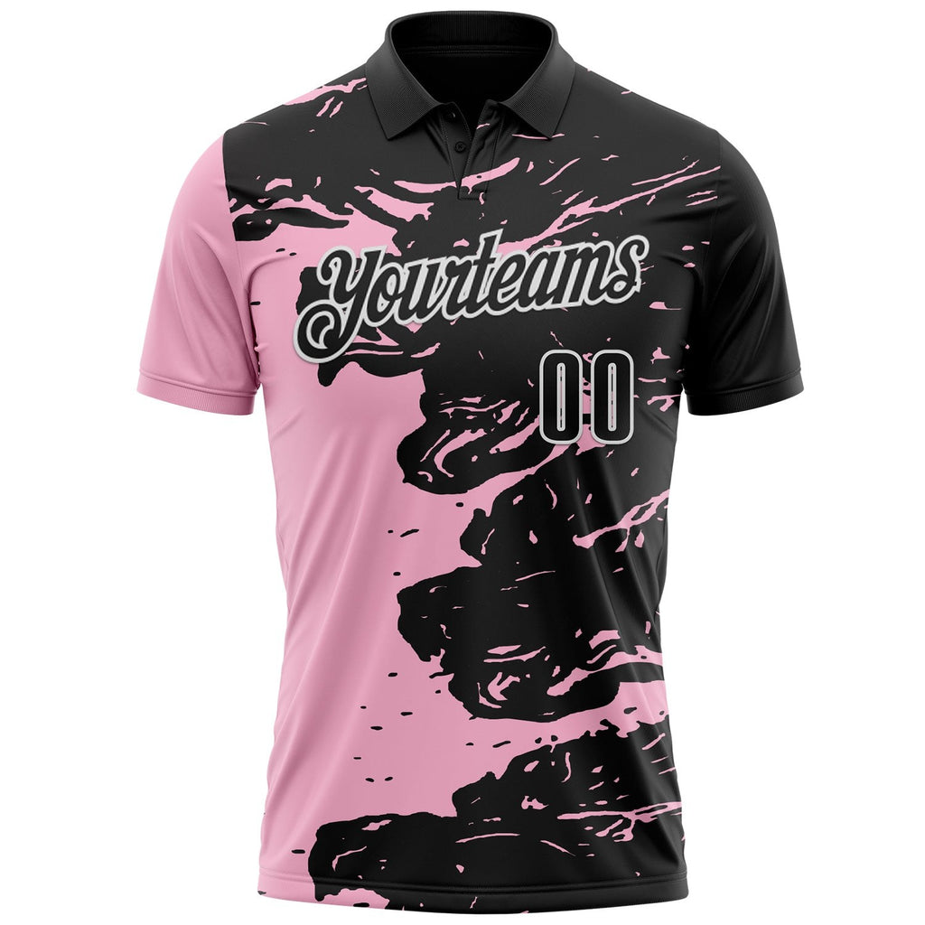 Custom Black Light Pink-White Fluid Paint Splash Performance Polo Shirt photo 2