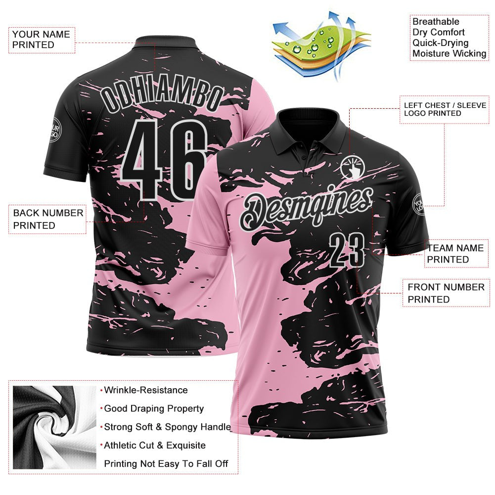 Custom Black Light Pink-White Fluid Paint Splash Performance Polo Shirt photo 3